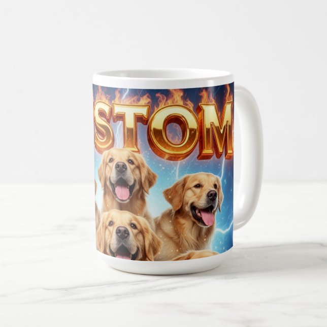 Taza De Café Custom Golden Retrievers Cosmic Lightning Design (Anverso derecho)