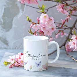 Taza De Café Custom Grandma Est. Year -  Flower and Butterfly 