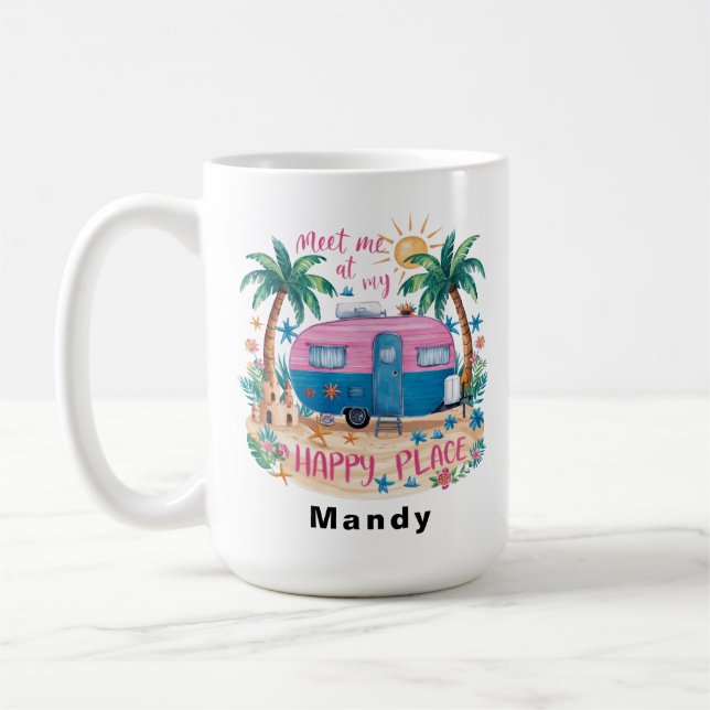 Taza De Café Custom Happy Place Travel Camping (Izquierda)