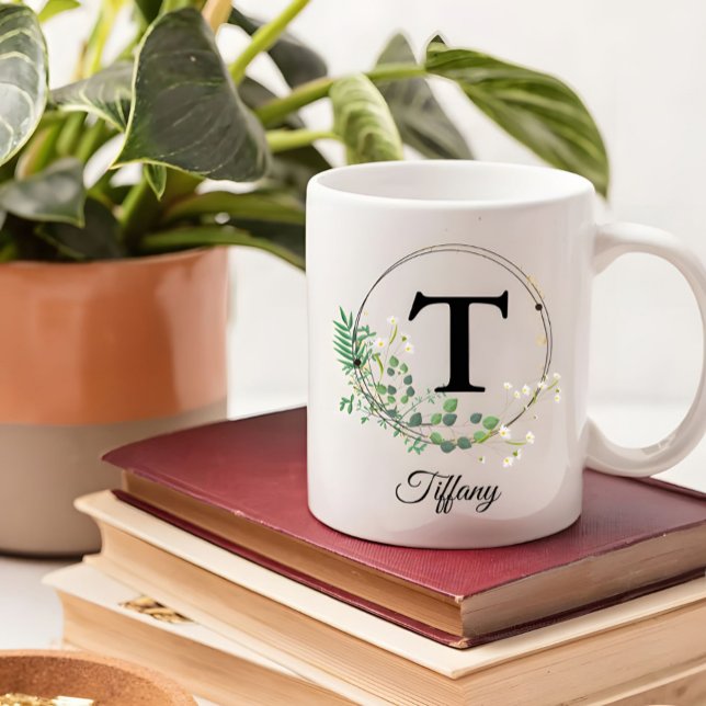 Taza De Café Custom Initial & Name Personalized Monogram Floral (Subido por el creador)