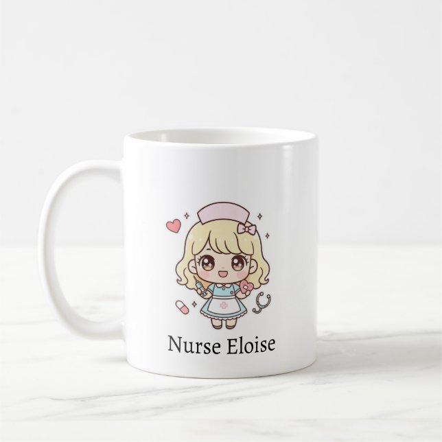 Taza De Café Custom Kawaii Nurse Mug – Personalized Cute Chibi  (Izquierda)