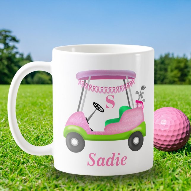 Taza De Café Custom Lady Golf Cart Breast Cancer Monogram (Subido por el creador)