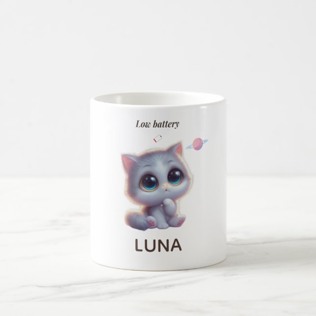 Taza De Café Custom Low Battery Cat Mug (Centro)