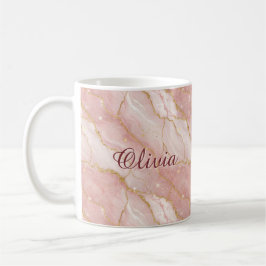 Taza De Café Custom Modern Rose Quartz Marble Gold Glitter