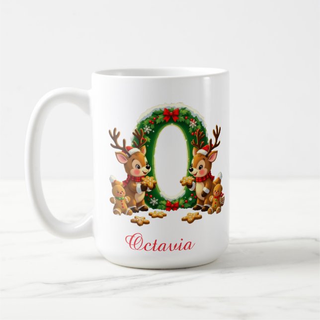 Taza De Café Custom Monogram initial O merry Christmas  (Izquierda)