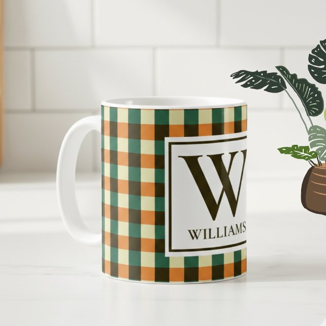 Taza De Café Custom Monogram Plaid Mug Gift for Women & Men (Personalized Checkered Pattern Mug Gift for Coworkers, Parents & Friends)