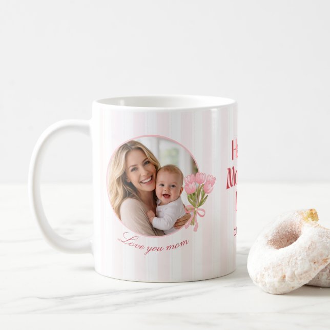 Taza De Café Custom Mother’s Day Circle Photo Love Design (Con donut)