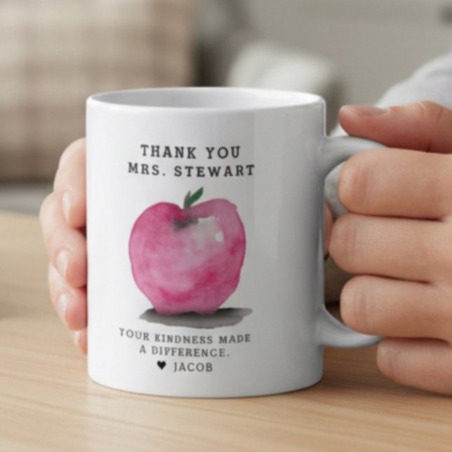 Taza De Café Custom Name Apple Personalized Teacher Thank You  (Custom watercolor red apple for teacher thank you mug gift.)