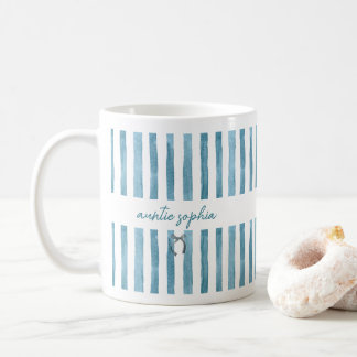 Taza De Café Custom Name Auntie, Watercolor Blue Stripe 