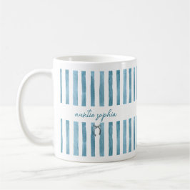 Taza De Café Custom Name Auntie, Watercolor Blue Stripe 