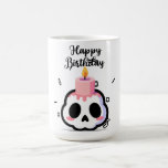 Taza De Café Custom Name Birthday<br><div class="desc">Celebrate with a twist! This unique birthday design blends the edgy pastel goth aesthetic with a touch of sweetness. Featuring a cute, rosy-cheeked skull topped with a melting pink birthday candle, it’s the perfect statement piece for those who love alternative styles. The bold "Happy Birthday" script and minimalist confetti accents...</div>