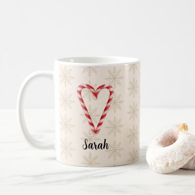 Taza De Café Custom Name Candy Cane Heart Snowflake Pattern (Con donut)