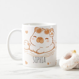 Taza De Café Custom Name Cute Capybara With Sunglasses Kids