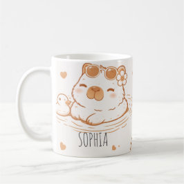 Taza De Café Custom Name Cute Capybara With Sunglasses Kids