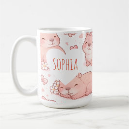 Taza De Café Custom Name Cute Pastel Capybara Bow Girls