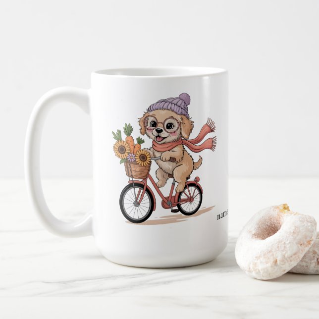 Taza De Café Custom Name Dog Lover Gift | Whimsical Puppy Coffe (Con donut)