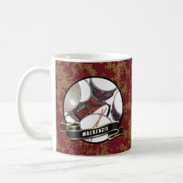 Taza De Café Custom Name Drummer Christmas Drum Kit Music Mug