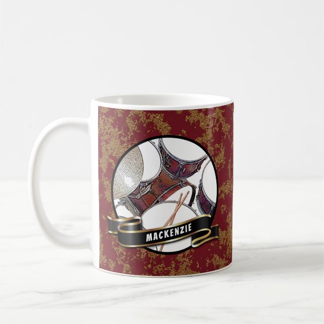 Taza De Café Custom Name Drummer Christmas Drum Kit Music Mug (Izquierda)