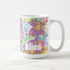 Taza De Café Custom name girly watercolor butterflies Purple