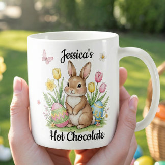Taza De Café Custom Name Hot Chocolate Preppy Easter Bunny