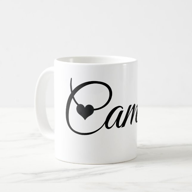Taza De Café Custom Name Mug Minimalist Script Font with Heart  (Anverso izquierdo)