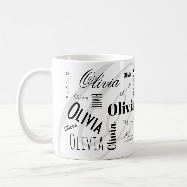 Taza De Café Custom Name Olivia Black White Coffee Mug (Izquierda)