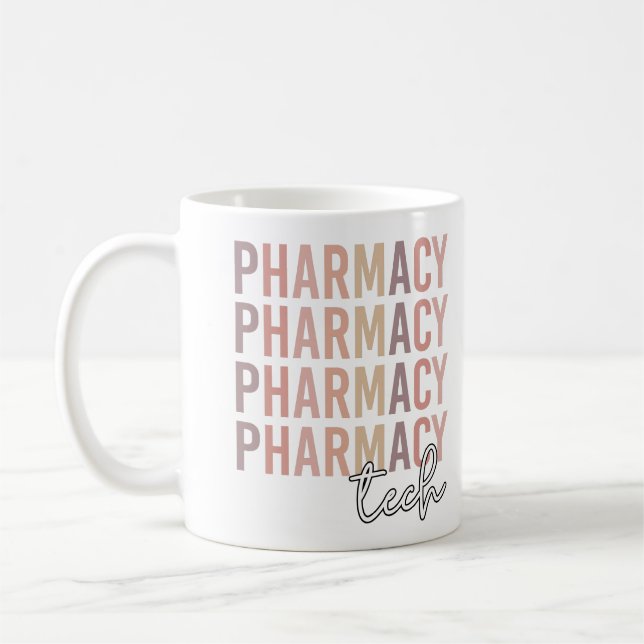 Taza De Café Custom Name Pharmacy Tech | Técnico Farmacéutico (Izquierda)