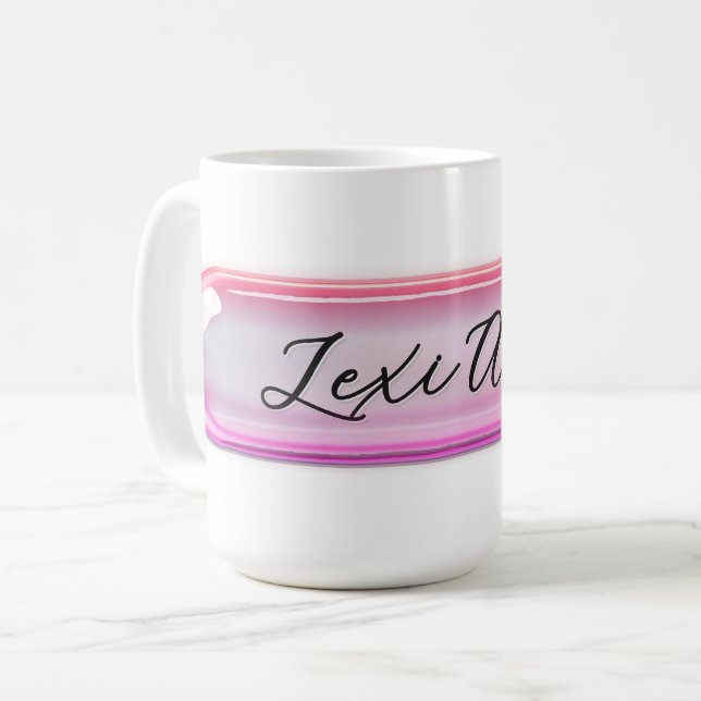 Taza De Café Custom Name Pink Glass Effect | Personalized (Anverso izquierdo)