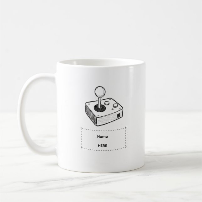 Taza De Café Custom Name Retro Joystick Gamer Sketch (Izquierda)
