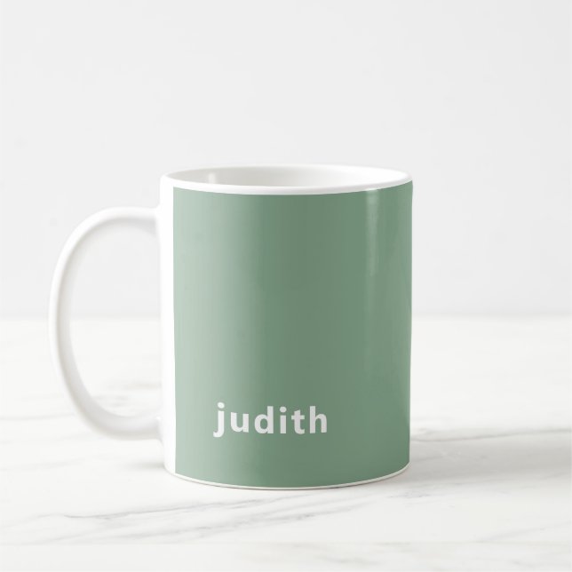 Taza De Café Custom Name Sage Green Mug | Personalized Minimal  (Izquierda)