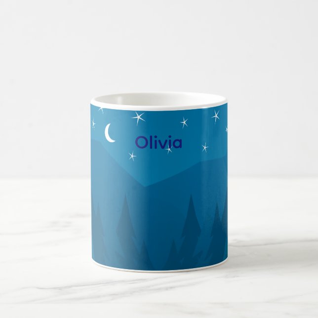 Taza De Café Custom Name, Stars Moon above Mountains Mug (Centro)