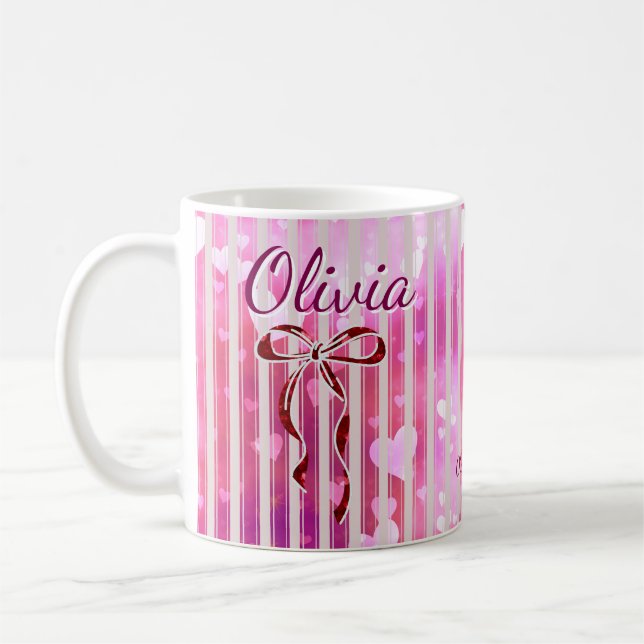 Taza De Café Custom Name Valentine Mug | Personalized Pink Hear (Izquierda)