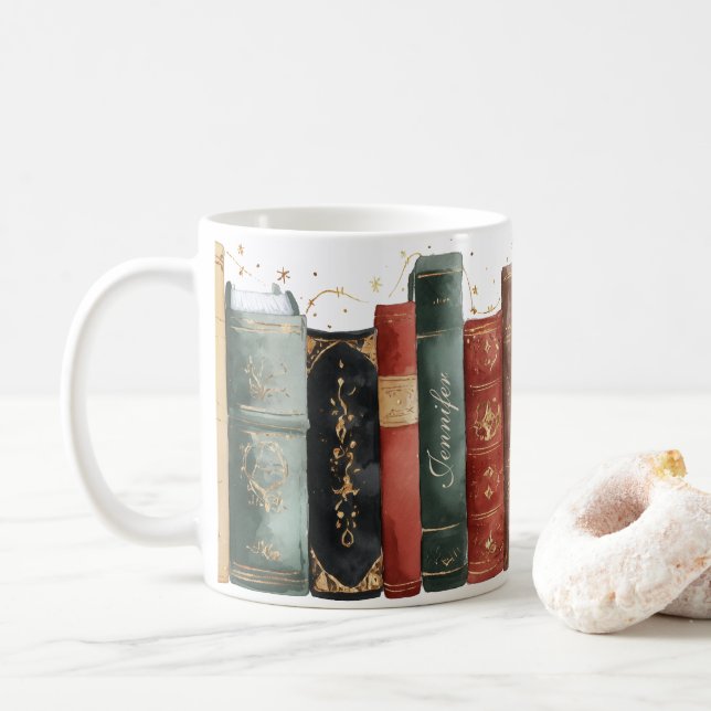 Taza De Café Custom Name Vintage Book Lover  (Con donut)