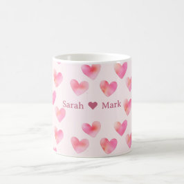 Taza De Café Custom Names Romantic Pink Love Design - 