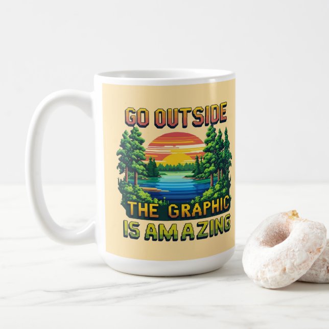 Taza De Café Custom Outdoor Nature Scene Pixel Art Graphic  (Con donut)