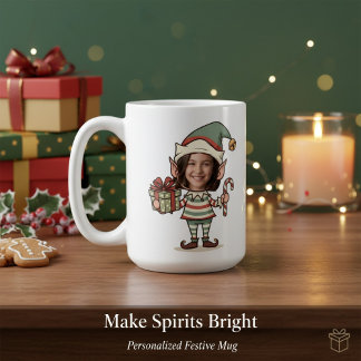 Taza De Café Custom Photo Face Christmas Elf
