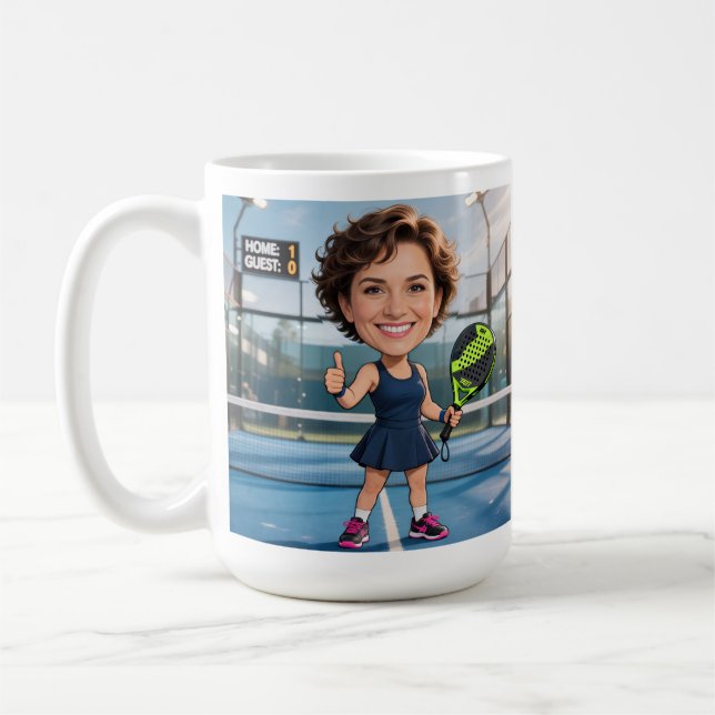 Taza De Café Custom Photo Head Padel/Pickleball Player Caricatu (Izquierda)