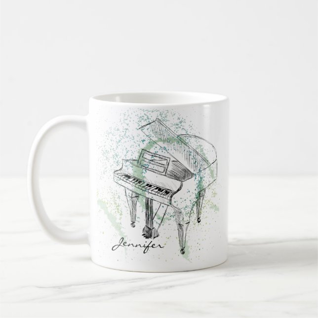 Taza De Café Custom Piano Illustration Art Drawing Music Lovers (Izquierda)
