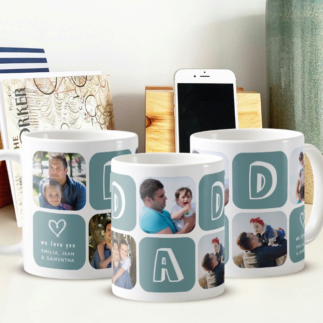 Taza De Café Custom Picture Photo Collage for Dad Gift Green (Subido por el creador)