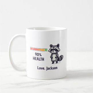 Taza De Café Custom Pixel Raccoon Health Bar Funny