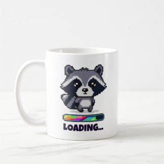 Taza De Café Custom Pixel Raccoon Loading Bar Funny