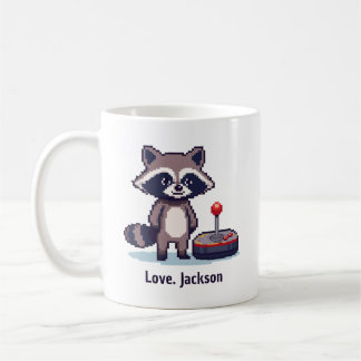 Taza De Café Custom Pixel Raccoon With Joystick