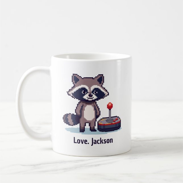 Taza De Café Custom Pixel Raccoon With Joystick (Izquierda)