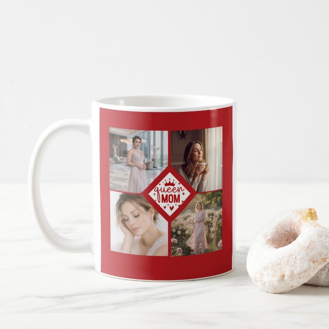 Taza De Café Custom Queen Mom Photo Collage Keepsake (Con donut)