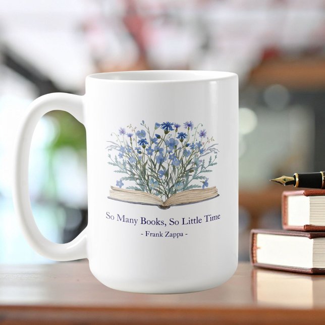 Taza De Café Custom Quote Blue Wildflowers Grow From Book (In situ)