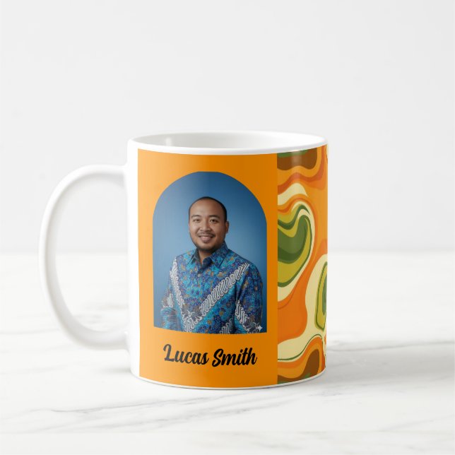 Taza De Café Custom Retro Groovy Swirl Abstract Orange Green (Izquierda)