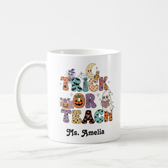 Taza De Café Custom Teacher Mug, Custom Teacher Gift, Halloween (Izquierda)