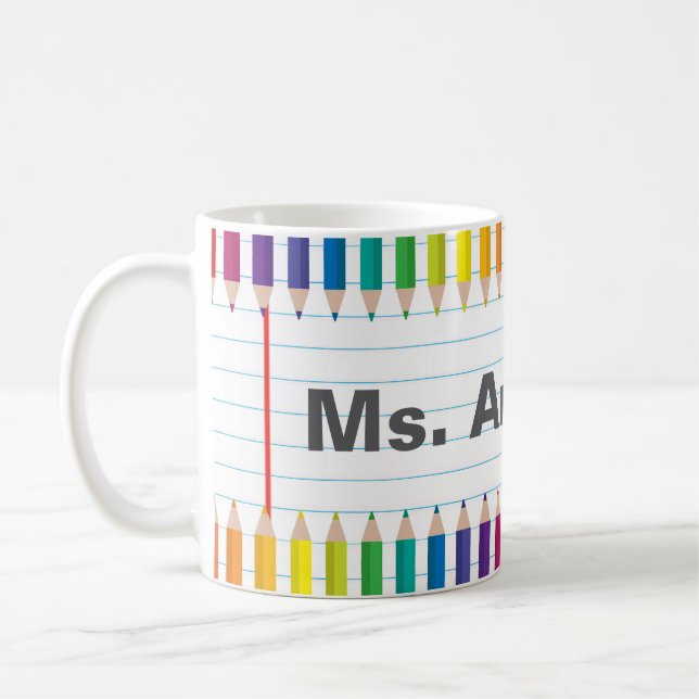 Taza De Café Custom Teacher Name Colorful Pencils Mug (Izquierda)