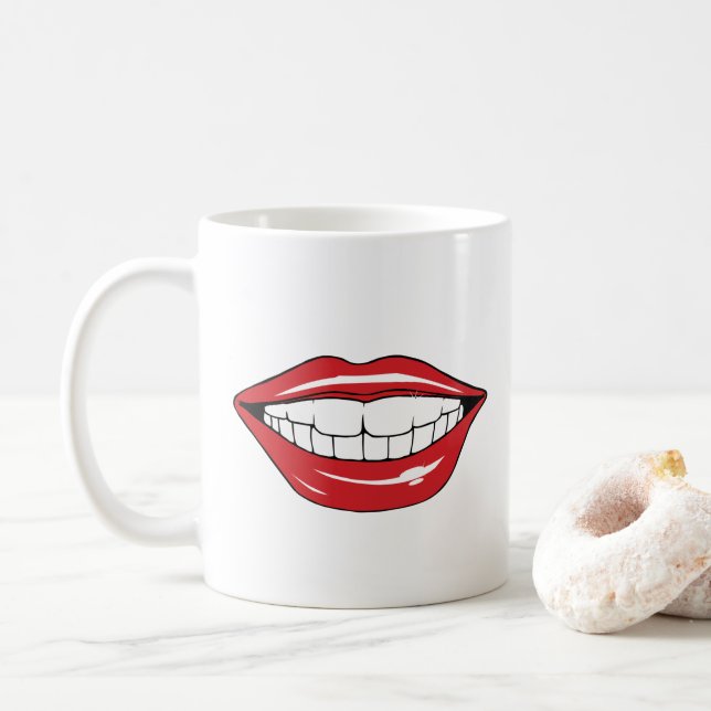 Taza De Café Custom Text Funny Red Lips Cartoon Mouth (Con donut)