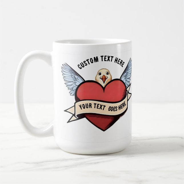 Taza De Café Custom Text | Heart Funny Seagull Tattoo (Izquierda)